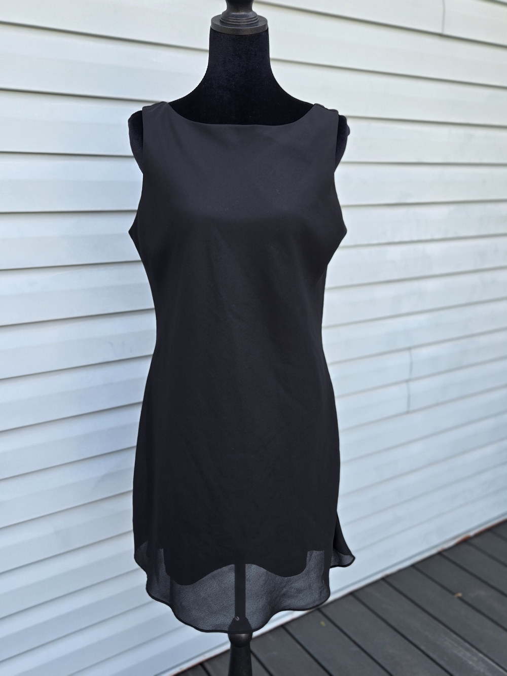 ALYN PAIGE Vintage Black Lined Shift LBD Size 13/14 Made In USA V-Back